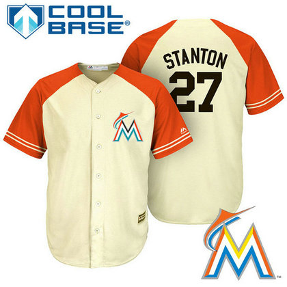 Miami Marlins Giancarlo Stanton #27 Cream/Firebrick Fashion Cool Base Ivory Jersey