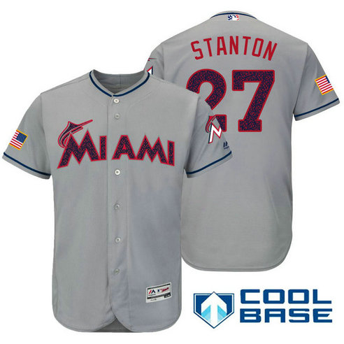 Miami Marlins #27 Giancarlo Stanton Grey Stars & Stripes 2016 Independence Day Cool Base Jersey Miami Marlins #27 Giancarlo Stanton Grey Stars & Stripes 2016 Independence Day Cool Base Jersey