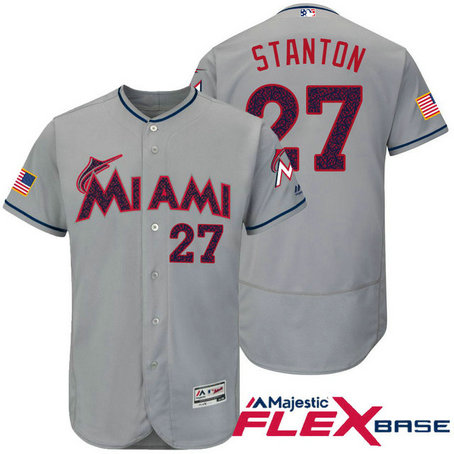 Miami Marlins #27 Giancarlo Stanton Grey Stars & Stripes 2016 Independence Day Flex Base Jersey Miami Marlins #27 Giancarlo Stanton Grey Stars & Stripes 2016 Independence Day Flex Base Jersey