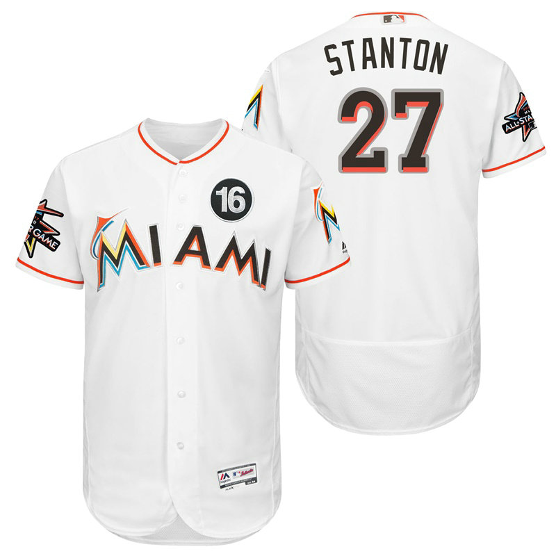 Miami Marlins Giancarlo Stanton #27 White 2017 All-Star Jose Fernandez Patch Flex Base Jersey Miami Marlins Giancarlo Stanton #27 White 2017 All-Star Jose Fernandez Patch Flex Base Jersey