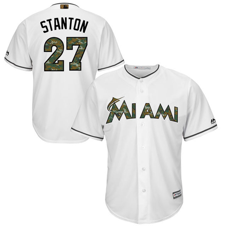 Miami Marlins Giancarlo Stanton #27 White Camo Fashion 2016 Memorial Day Cool Base Jersey Miami Marlins Giancarlo Stanton #27 White Camo Fashion 2016 Memorial Day Cool Base Jersey
