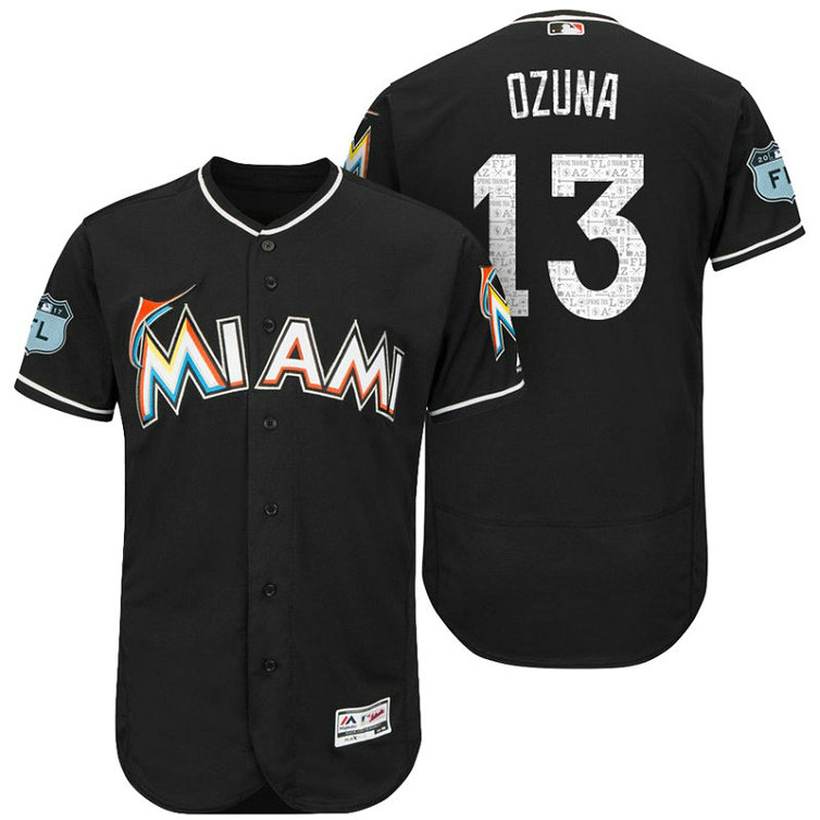 Miami Marlins Marchell Ozuna #13 Black 2017 Spring Training Grapefruit League Patch Authentic Collection Flex Base Jersey Miami Marlins Marchell Ozuna #13 Black 2017 Spring Training Grapefruit League Patch Authentic Collection Flex Base Jersey