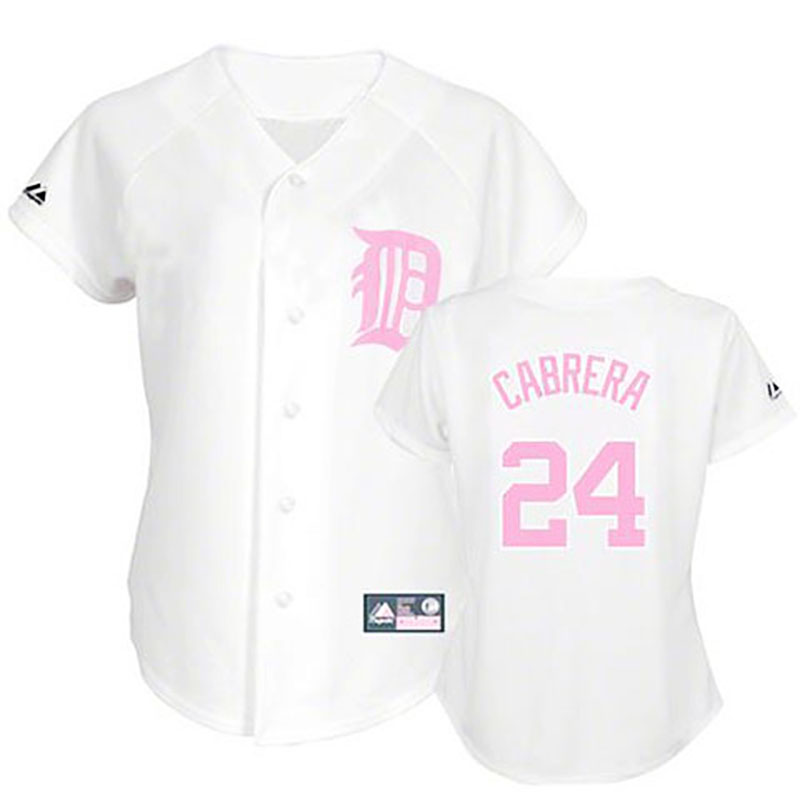 Detroit Tigers #24 Miguel Cabrera White (Pink No.) WoFashion Jersey Detroit Tigers #24 Miguel Cabrera White (Pink No.) WoFashion Jersey