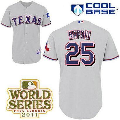 Texas Rangers #25 Mike Napoli Grey Road Cool Base 2011 World Series Patch Jersey Texas Rangers #25 Mike Napoli Grey Road Cool Base 2011 World Series Patch Jersey