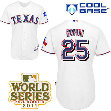 Texas Rangers #25 Mike Napoli White Home Cool Base 2011 World Series Patch Jersey Texas Rangers #25 Mike Napoli White Home Cool Base 2011 World Series Patch Jersey