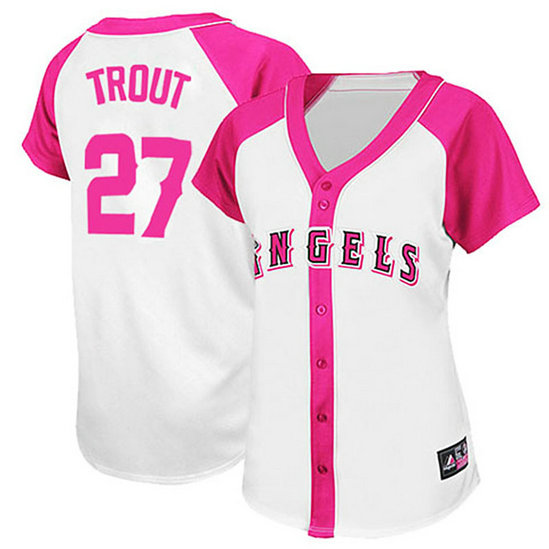 Los Angeles Angels of Anaheim #27 Mike Trout White/Pink Wo Splash Fashion Jersey