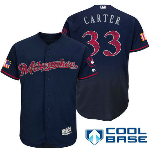 Milwaukee Brewers #33 Chris Carter Navy Stars & Stripes 2016 Independence Day Cool Base Jersey Milwaukee Brewers #33 Chris Carter Navy Stars & Stripes 2016 Independence Day Cool Base Jersey