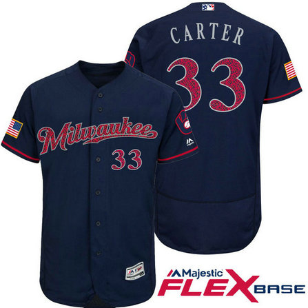 Milwaukee Brewers #33 Chris Carter Navy Stars & Stripes 2016 Independence Day Flex Base Jersey Milwaukee Brewers #33 Chris Carter Navy Stars & Stripes 2016 Independence Day Flex Base Jersey