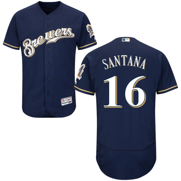 Milwaukee Brewers Domingo Santana #16 Navy Authentic Collection Flexbase Jersey