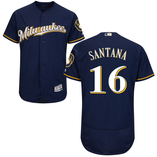 Milwaukee Brewers Domingo Santana #16 Navy Gold Authentic Collection Flexbase Jersey