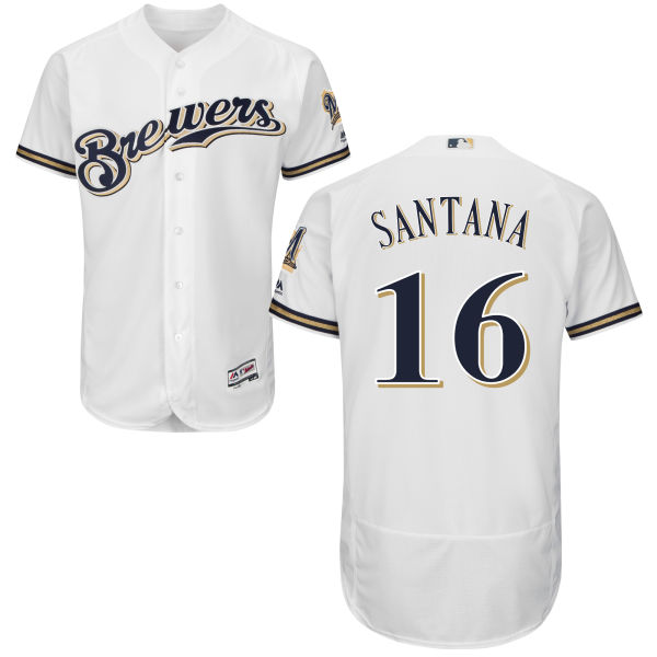 Milwaukee Brewers Domingo Santana #16 White Authentic Collection Flexbase Jersey