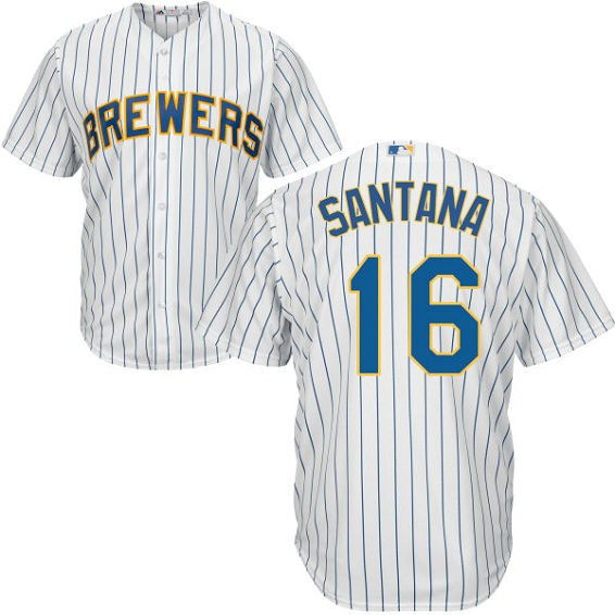 Milwaukee Brewers Domingo Santana #16 White/Royal Authentic Cool base Jersey Milwaukee Brewers Domingo Santana #16 White/Royal Authentic Cool base Jersey