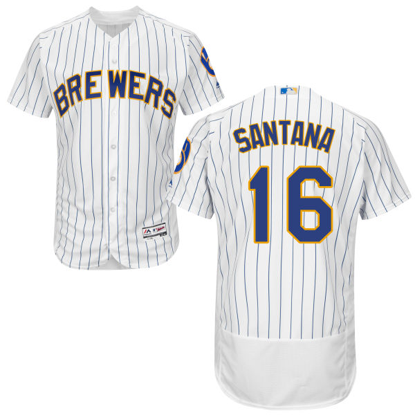 Milwaukee Brewers Domingo Santana #16 White/Royal Authentic Collection Flexbase Jersey