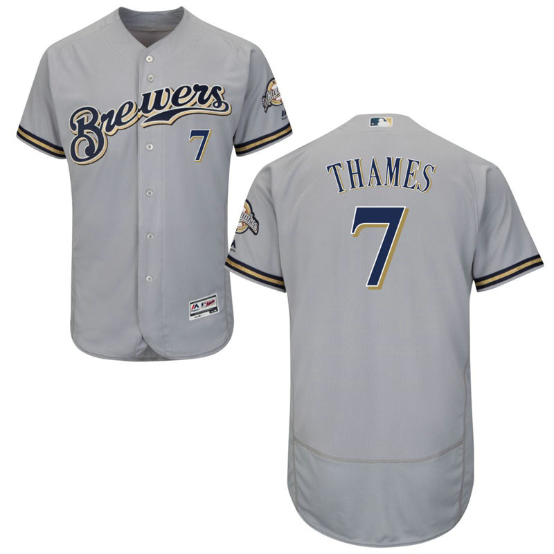 Milwaukee Brewers Eric Thames #7 Grey Road Flex Base Jersey Milwaukee Brewers Eric Thames #7 Grey Road Flex Base Jersey