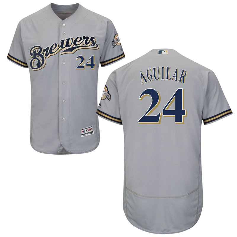 Milwaukee Brewers Jesus Aguilar #24 Grey Road Flex Base Jersey