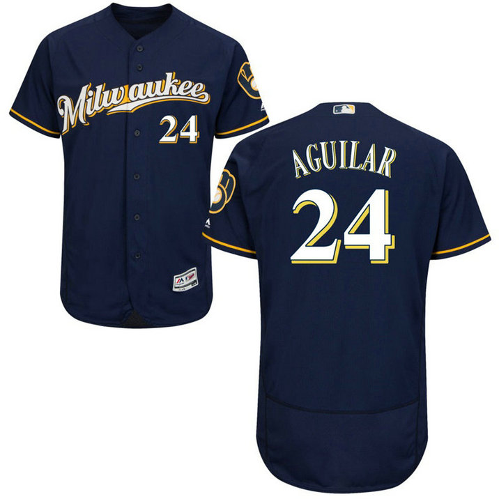 Milwaukee Brewers Jesus Aguilar #24 Navy Alternate Road Flex Base Jersey