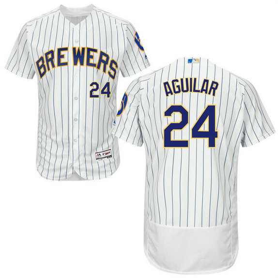 Milwaukee Brewers Jesus Aguilar #24 White Alternate Flex Base Jersey
