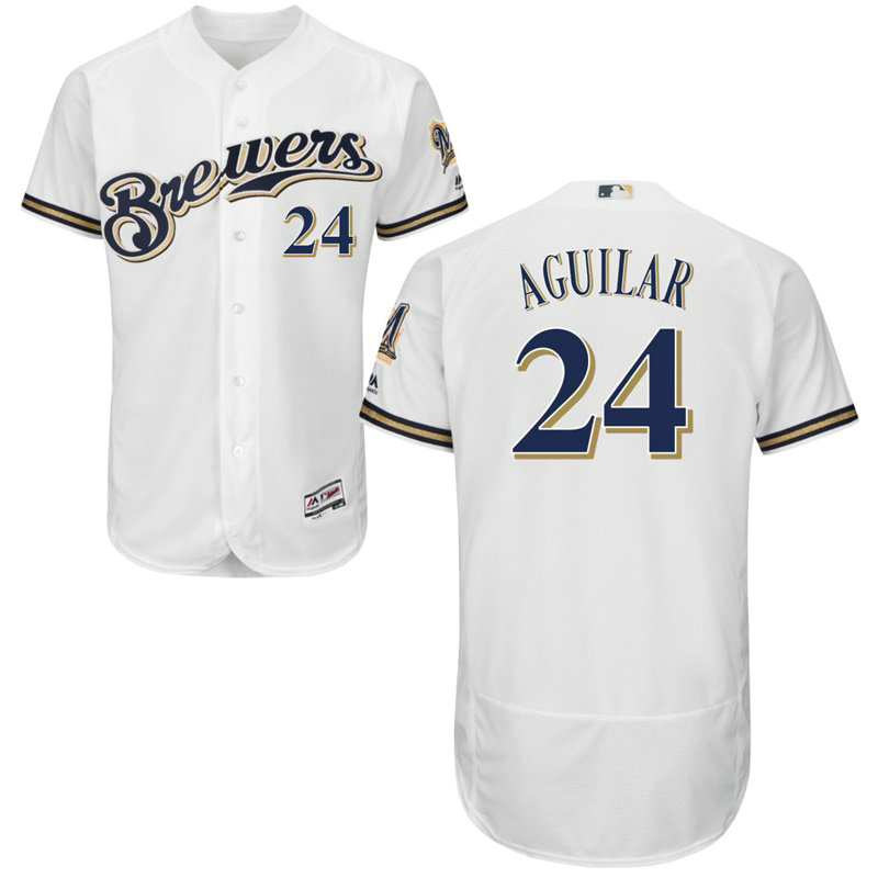Milwaukee Brewers Jesus Aguilar #24 White Home Flex Base Jersey