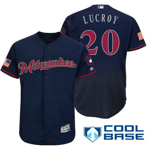 Milwaukee Brewers #20 Jonathan Lucroy Navy Stars & Stripes 2016 Independence Day Cool Base Jersey Milwaukee Brewers #20 Jonathan Lucroy Navy Stars & Stripes 2016 Independence Day Cool Base Jersey
