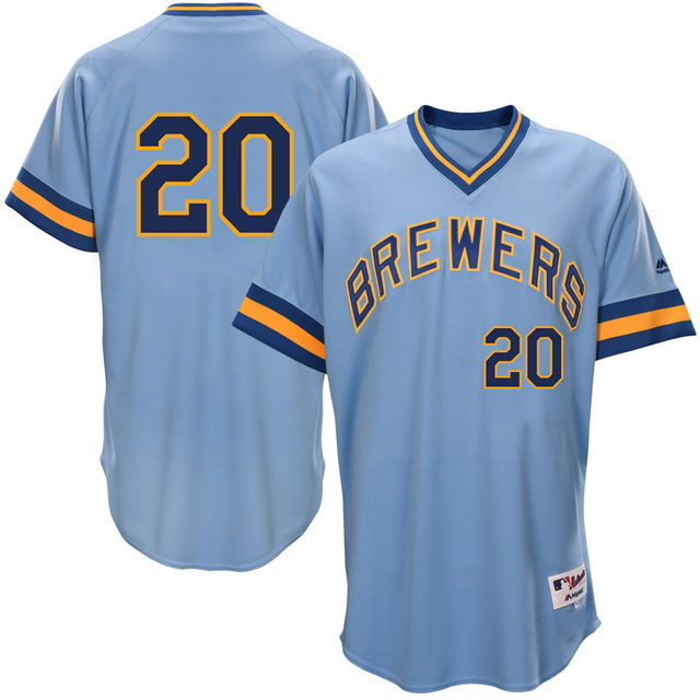 Milwaukee Brewers Jonathan Lucroy #20 Light Blue 1976 Turn Back the Clock Authentic Player Jersey Milwaukee Brewers Jonathan Lucroy #20 Light Blue 1976 Turn Back the Clock Authentic Player Jersey