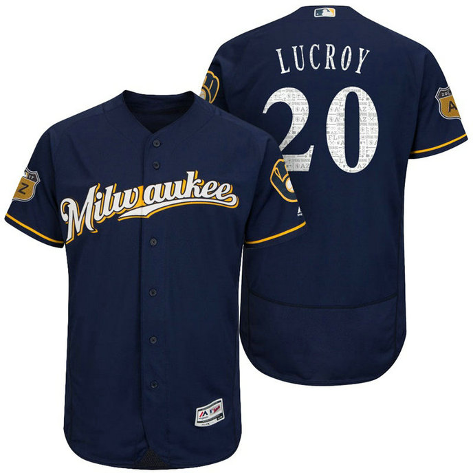 Milwaukee Brewers Jonathan Lucroy #20 Navy 2017 Spring Training Cactus League Patch Authentic Collection Flex Base Jersey Milwaukee Brewers Jonathan Lucroy #20 Navy 2017 Spring Training Cactus League Patch Authentic Collection Flex Base Jersey