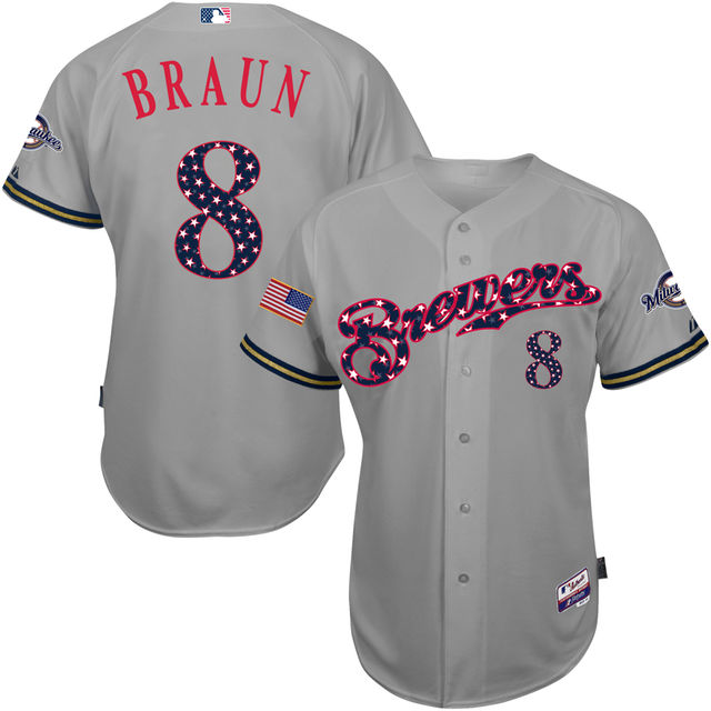 Milwaukee Brewers Ryan Braun #8 Grey 2016 Independence Day Stars & Stripes Authentic Cool Base Jersey Milwaukee Brewers Ryan Braun #8 Grey 2016 Independence Day Stars & Stripes Authentic Cool Base Jersey