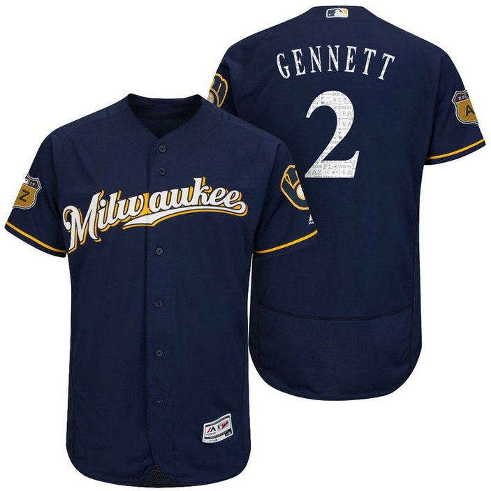 Milwaukee Brewers Scooter Gennett #2 Navy 2017 Spring Training Cactus League Patch Authentic Collection Flex Base Jersey Milwaukee Brewers Scooter Gennett #2 Navy 2017 Spring Training Cactus League Patch Authentic Collection Flex Base Jersey
