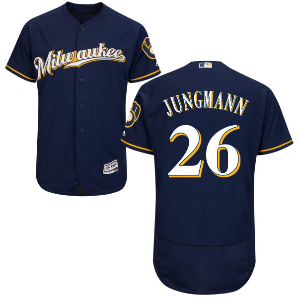 Milwaukee Brewers Taylor Jungmann #26 Navy Gold Authentic Collection Flexbase Jersey Milwaukee Brewers Taylor Jungmann #26 Navy Gold Authentic Collection Flexbase Jersey