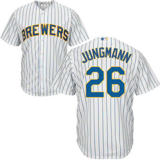 Milwaukee Brewers Taylor Jungmann #26 White/Royal Authentic Cool base Jersey