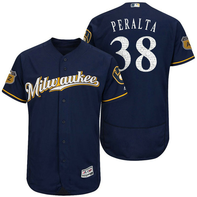 Milwaukee Brewers Wily Peralta #38 Navy 2017 Spring Training Cactus League Patch Authentic Collection Flex Base Jersey Milwaukee Brewers Wily Peralta #38 Navy 2017 Spring Training Cactus League Patch Authentic Collection Flex Base Jersey