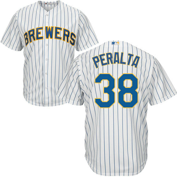Milwaukee Brewers Wily Peralta #38 White/Royal Authentic Cool base Jersey