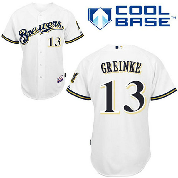Milwaukee Brewers #13 Zack Greinke White Home Jersey Milwaukee Brewers #13 Zack Greinke White Home Jersey