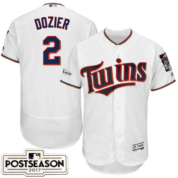 Minnesota Twins Brian Dozier #2 White 2017 Postseason Patch Flex Base Jersey