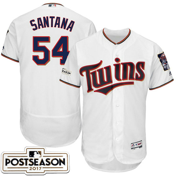 Minnesota Twins Ervin Santana #54 White 2017 Postseason Patch Flex Base Jersey