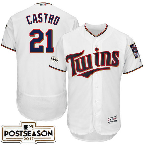 Minnesota Twins Jason Castro #21 White 2017 Postseason Patch Flex Base Jersey