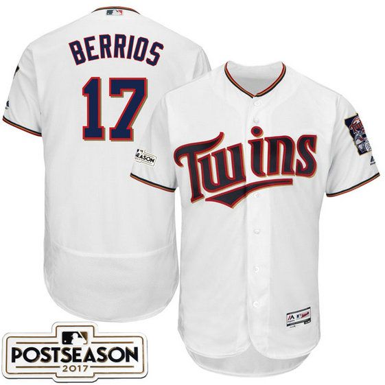 Minnesota Twins Jose Berrios #17 White 2017 Postseason Patch Flex Base Jersey