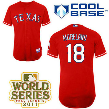 Texas Rangers #18 Mitch Moreland Red Alternate 1 Cool Base 2011 World Series Patch Jersey