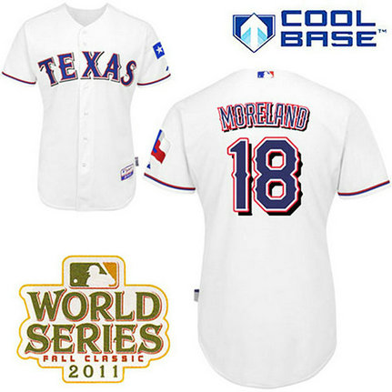 Texas Rangers #18 Mitch Moreland White Home Cool Base 2011 World Series Patch Jersey Texas Rangers #18 Mitch Moreland White Home Cool Base 2011 World Series Patch Jersey