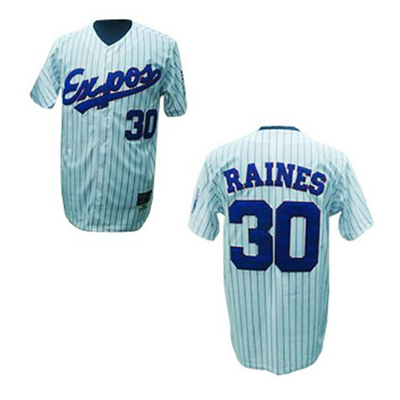 Montreal Expos #30 Tim Raines White(Black Strip) Jersey