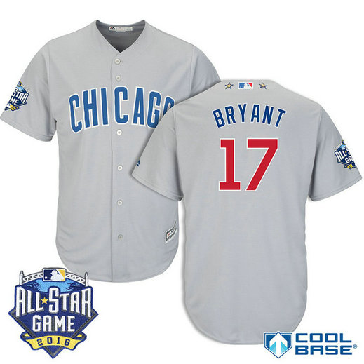 Chicago Cubs #17 Kris Bryant Grey 2016 All Star Game Patch Cool Base Jersey