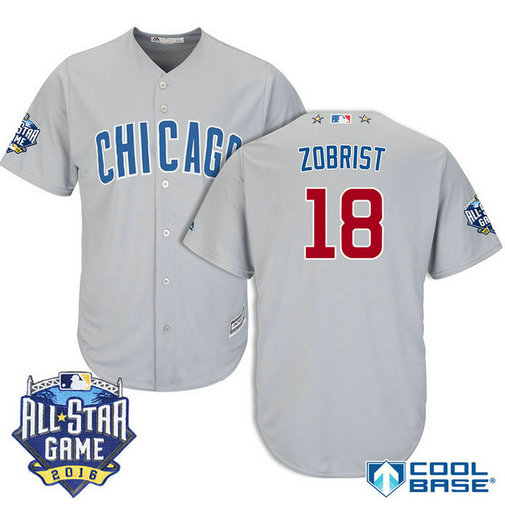 Chicago Cubs #18 Ben Zobrist Grey 2016 All Star Game Patch Cool Base Jersey