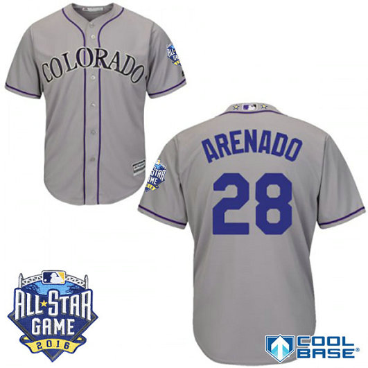Colorado Rockies #28 Nolan Arenado Grey 2016 All Star Game Patch Cool Base Jersey Colorado Rockies #28 Nolan Arenado Grey 2016 All Star Game Patch Cool Base Jersey
