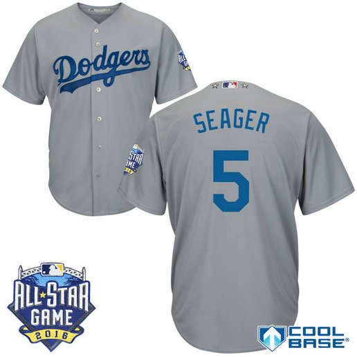 Los Angeles Dodgers #5 Corey Seager Grey 2016 All Star Game Patch Cool Base Jersey Los Angeles Dodgers #5 Corey Seager Grey 2016 All Star Game Patch Cool Base Jersey