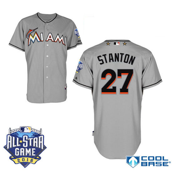 Miami Marlins #27 Giancarlo Stanton Grey 2016All Star Game Patch Cool Base Jersey