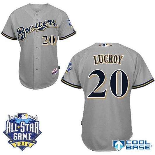 Milwaukee Brewers #20 Jonathan Lucroy Grey 2016All Star Game Patch Cool Base Jersey Milwaukee Brewers #20 Jonathan Lucroy Grey 2016All Star Game Patch Cool Base Jersey