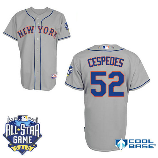 New York Mets #52 Yoenis Cespedes Grey 2016All Star Game Patch Cool Base Jersey New York Mets #52 Yoenis Cespedes Grey 2016All Star Game Patch Cool Base Jersey