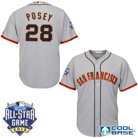 San Francisco Giants #28 Buster Posey Grey 2016All Star Game Patch Cool Base Jersey