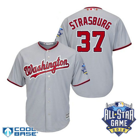 Washington Nationals #37 Stephen Strasburg Grey 2016All Star Game Patch Cool Base Jersey Washington Nationals #37 Stephen Strasburg Grey 2016All Star Game Patch Cool Base Jersey