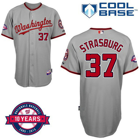 Washington Nationals #37 Stephen Strasburg Grey Road 10th Anniversary Authentic Cool Base Jersey