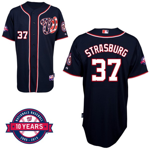 Washington Nationals #37 Stephen Strasburg Navy Blue Alternate 10th Anniversary Authentic Cool Base Jersey Washington Nationals #37 Stephen Strasburg Navy Blue Alternate 10th Anniversary Authentic Cool Base Jersey